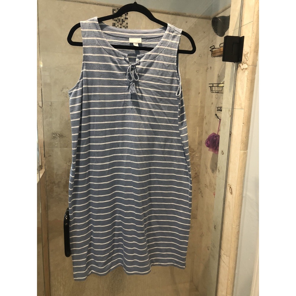 Medium Petite J. Jill Sleeveless Stripe Lace Up Dress PM MP Nautical White Blue